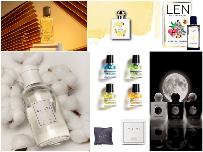 Varie fragranze e prodotti per la casa del marchio Culti, inclusi profumi e diffusori.